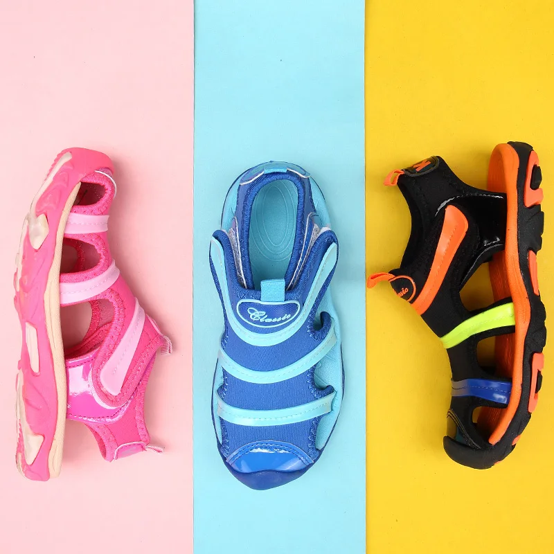 Летняя детская обувь модные детские сандалии для мальчиков и крючки для девочек-и-петля с вырезами Летние Пляжные сандалии размер 30#-37