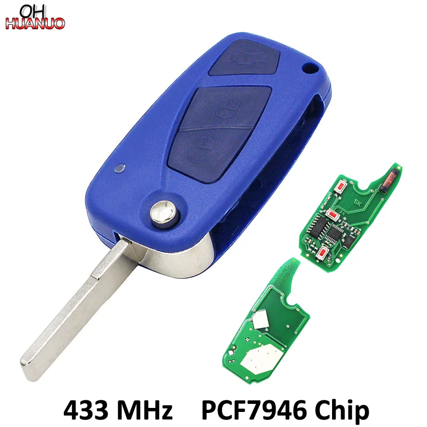 

Blue 3 Button Remote Key 433Mhz PCF7946 Chip Flip Folding For Fiat 500 Panda Idea Punto Stilo Ducato