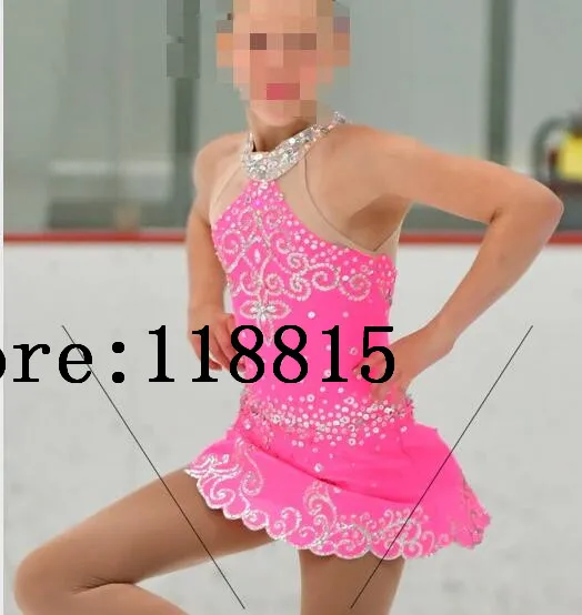Skating Dress Pink Girls Competition Skating Dresses Custom Ice Figure