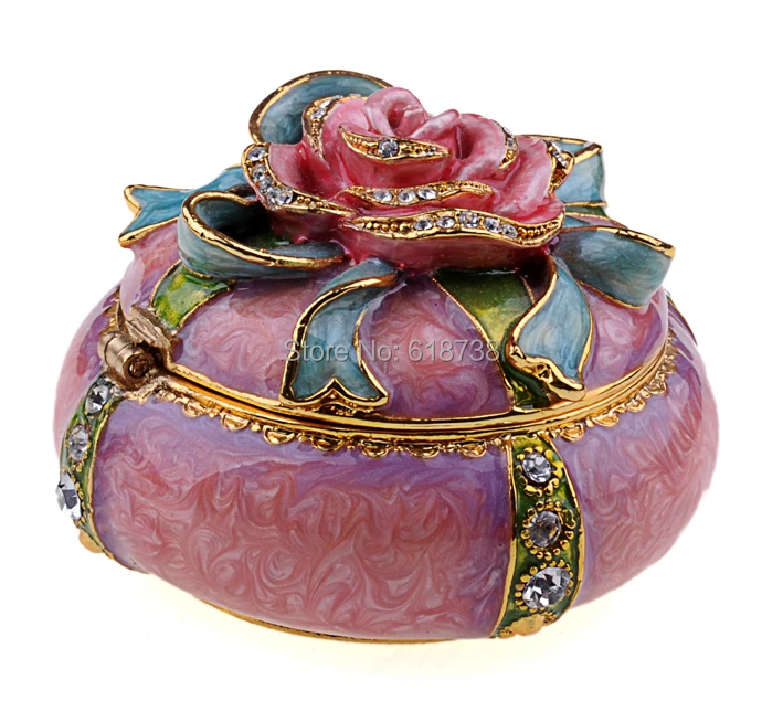 

Rose metal decorative alloy trinket jeweled jewelry enamel metal keepsake box Ornaments Home Accessories Valentine X'mas Gifts