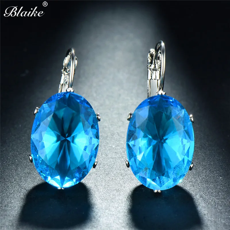 

Blaike Big Oval White/Black/Blue/Champagne Zircon Hoop Earrings for Women 925 Sterling Silver Filled Jewelry Birthstone Earrings
