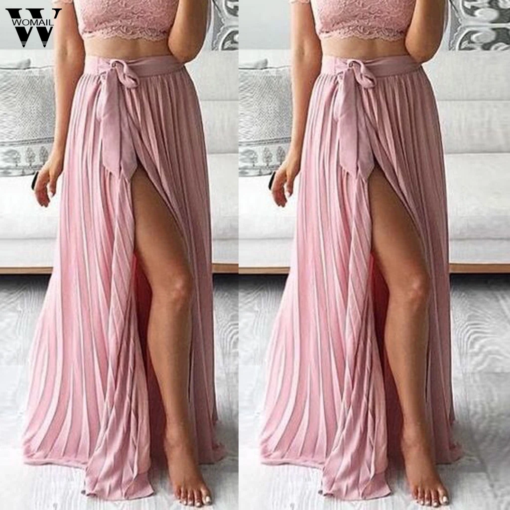 Womail юбки женские летние модные юбки с комплект пуловер+ кожаная юбка юбки однотонные kawaii тонкие повседневные Длинная пляжная юбка вечерние J66