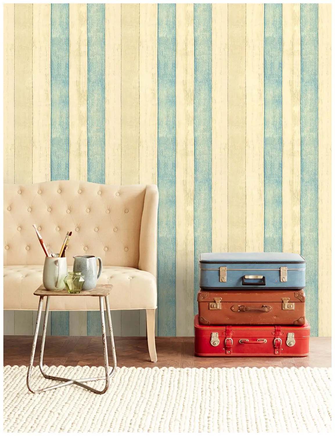 

HaokHome Wood Plank Wallpaper self adhesive 0.45m*3m Vinyl Rolls Yellow/Blue For Living room Bathroom Kitchen home decoration