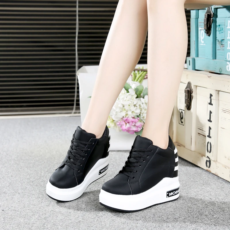 

2019 Spring Women Ankle Boots High Wedge Casual Shoes Brand Female 11CM Increased Height Shoes Woman Fashion Platform Sneakers