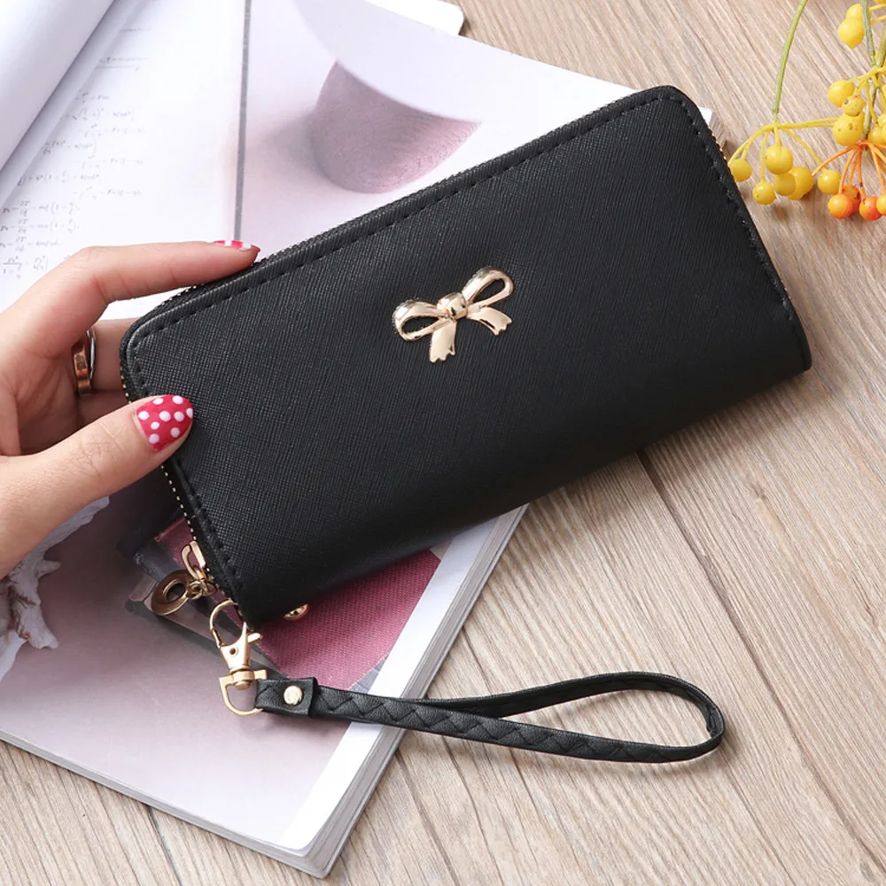 

Women Fashion Single Pull Solid Zipper Bow Decoration Small Square Bag Coin Purse Long Wallet Vintage Handbag Droship 10jul 26