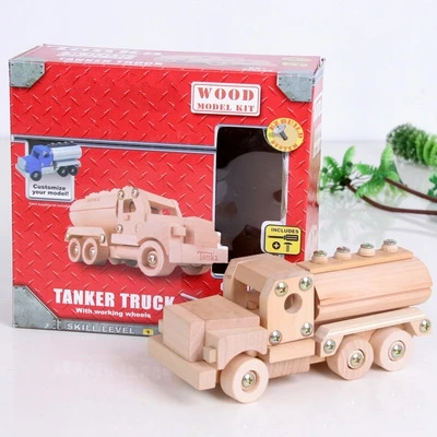 Wooden disassembly assembling model tanker cement mixer truck children puzzle creative diy craft Screw toy truck educational toy