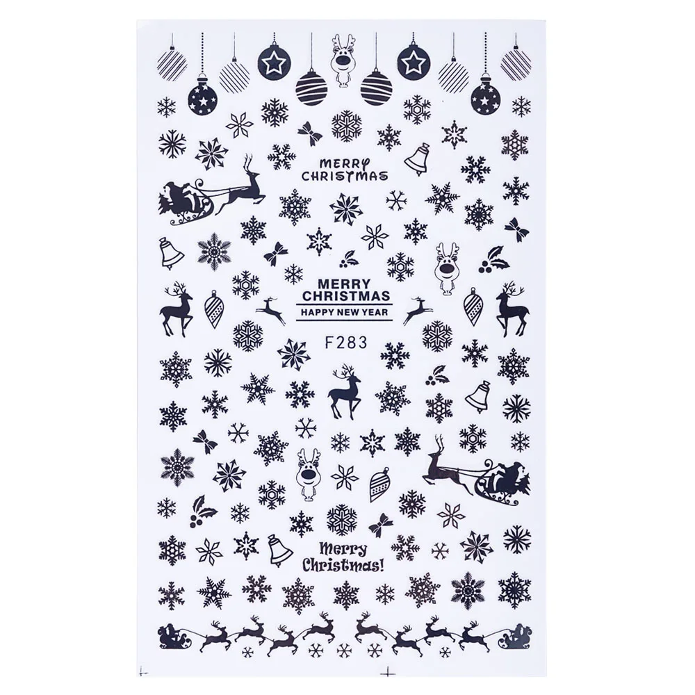 1 шт рождественские наклейки для ногтей 3D обертывания наклейки Красочные Снежинки Дизайн Клей Маникюр слайдер украшения Советы JIF267-284 - Цвет: F283 Black