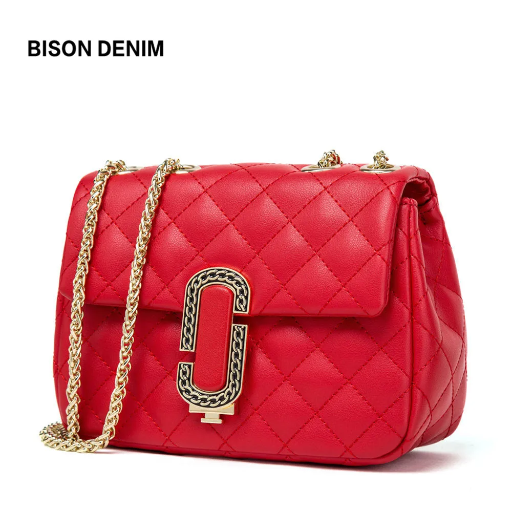 

BISON DENIM Leather Bag for Women Diamond Lattice Luxury Messenger Bag Women Ladies Chain Crossbody Bag bolsa feminina B1546