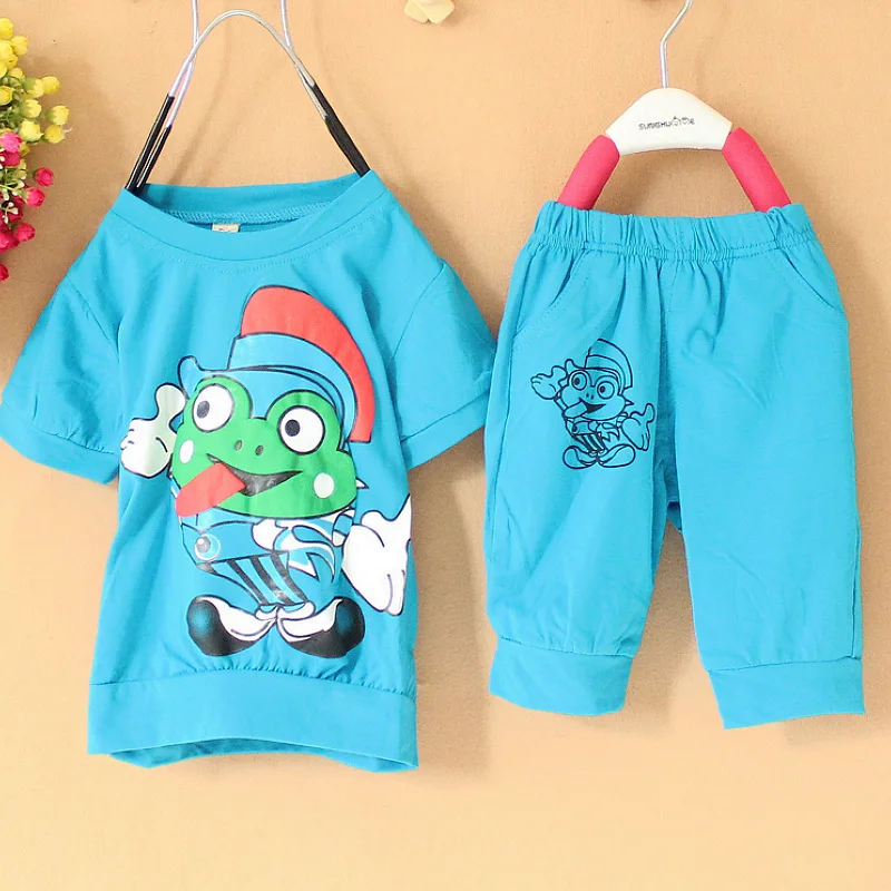 

Retail Children's Clothing Frog Pattern T-shirt & Bottom Boy's Set Summer Baby Boy 2 Pieces Sets LKC126