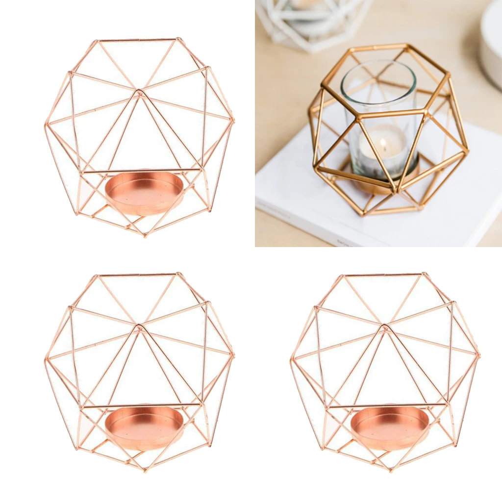 3Pcs Nordic Style Wedding Kitchen Dining Mood Tealight Holder Candlestick 3D Candle Holder Rose Gold High Quality 