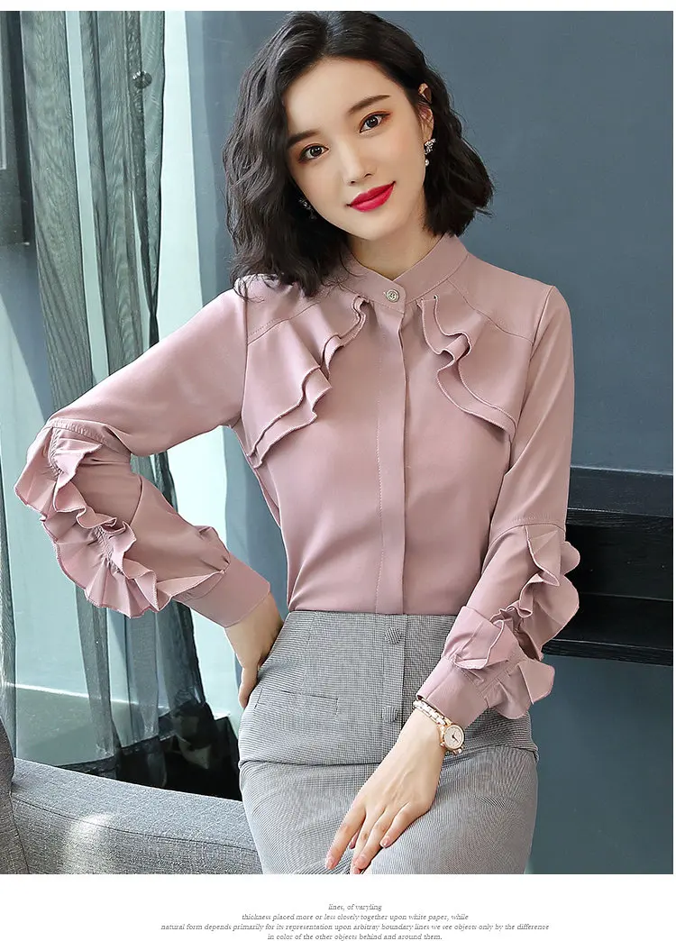 2019 New Elegant Autumn Tops Women Long Sleeve Ruffle Blouse Work Wear Office Shirts Plus Size Chiffon Blusas Mujer Moda (8)