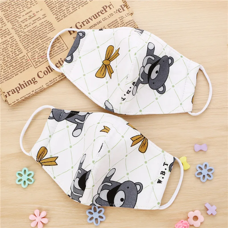 5pcs/Bags Autumn And Winter New Children's Folding Cute White Cartoon Bear Dust Anti-haze Breathable Warm Cotton Mask | Красота и