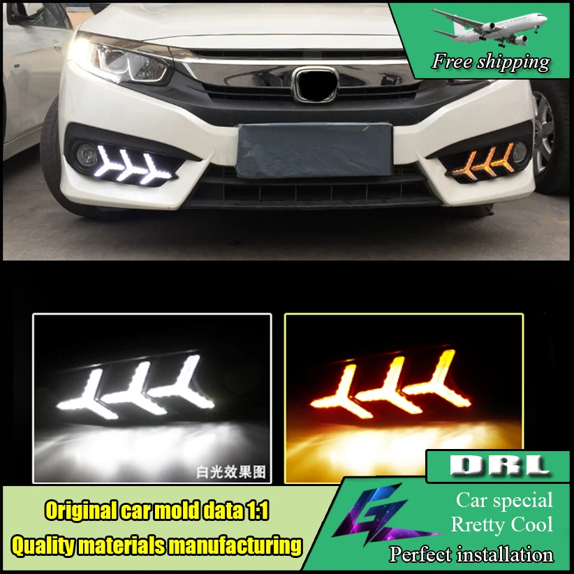 

Car Flashing LED DRL Daytime Running Light For Honda Civic 2016 2017 With Flowing Turn Yellow Signal LED Bumper Lamp Waterproof