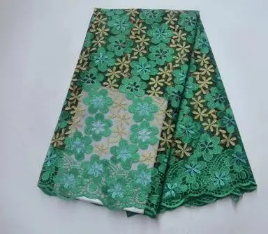 Африканская кружевная Цветочная узор 120 см ширина ткань для одежды и моды продается 5 ярдов - Цвет: Dark Green