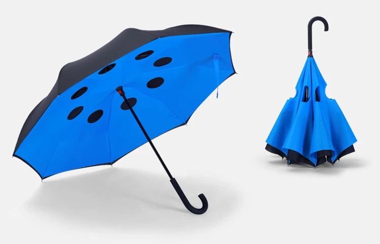 Складной длинный хвостовик двухслойный перевернутый зонтик для защиты от ветра обратный c-крюк Мужской Гольф зонтик обратный зонтик дождь женщин