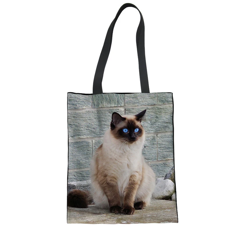 WHEREISART Новая женская сиамская сумка с принтом кота многоразовая сумка для покупок плиable сумка для путешествий сумка пакет для продуктов