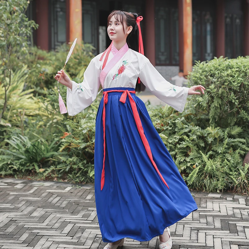 Hanfu Женский костюм, народная одежда для танцоров, платье принцессы, Китайская вышивка, танцевальные костюмы, древняя одежда для выступлений, сценическое шоу DN3604