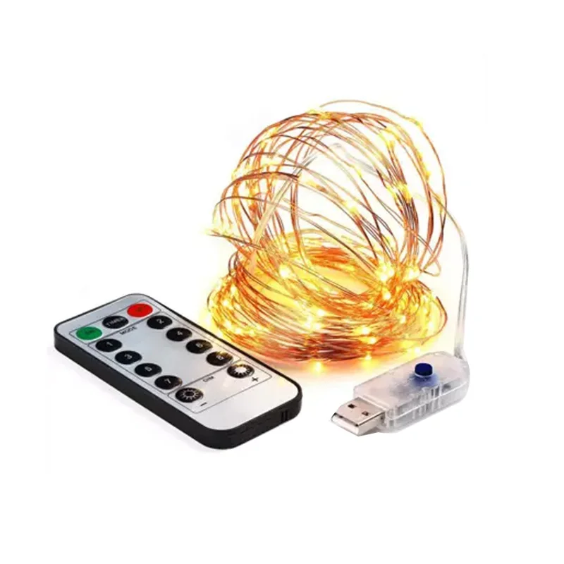 

USB 8 Modes 10M 5M LED String Light Christmas Waterproof Copper Wire LED String Fairy Light Battery Powered Remote Control