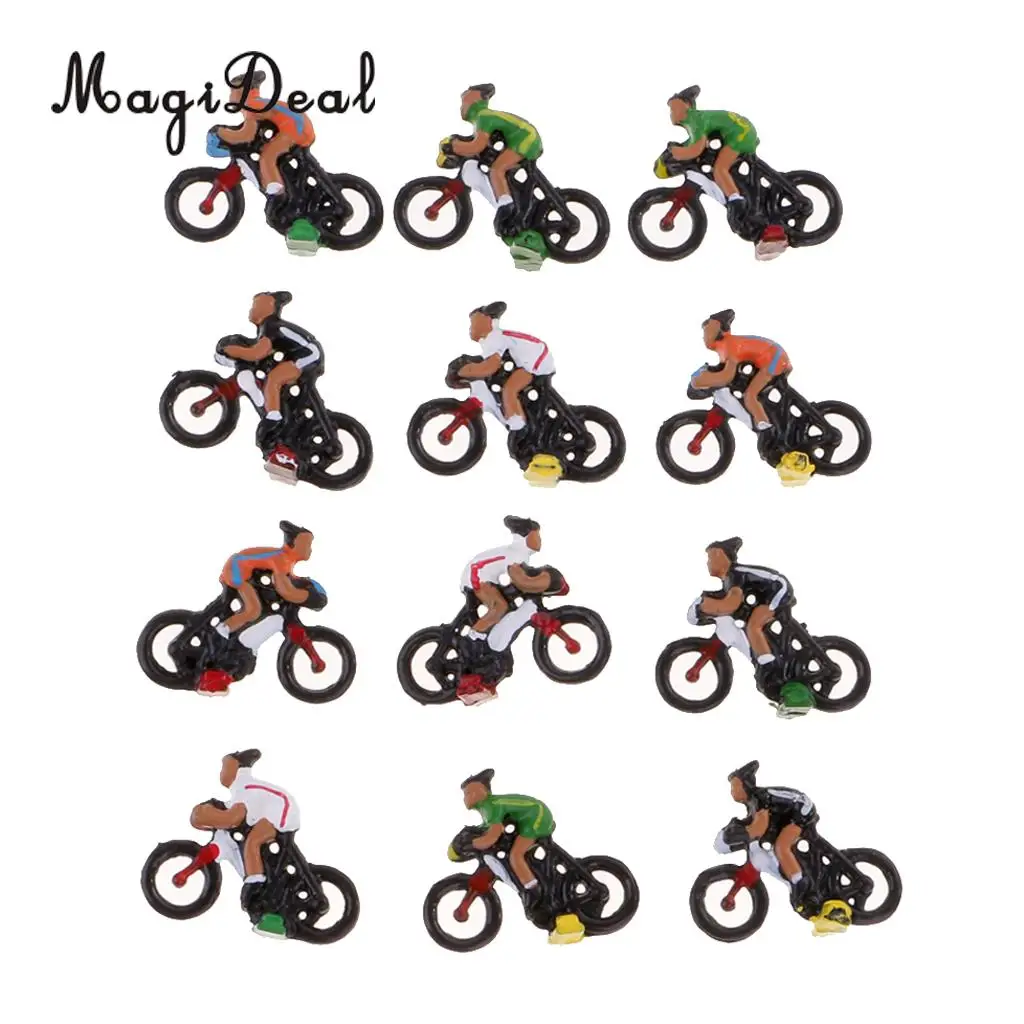 MagiDeal 12Pcs/Lot Miniature 1/87 Ho Model Landscape Cyclist DIY Landscape Sand Table Layout for Collectables Child Funny Toy