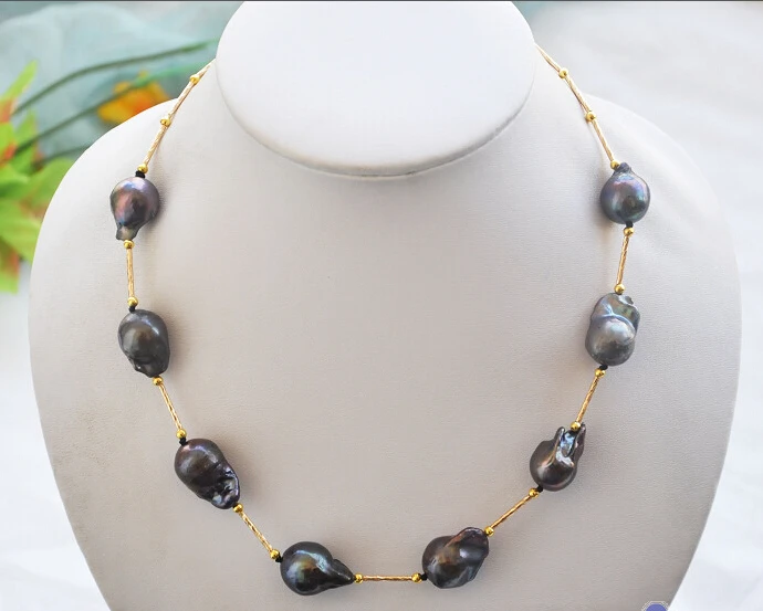 

>@@@@@ A> P4348 18" 20mm black BAROQUE KESHI REBORN PEARL NECKLACE a -Top quality free shipping