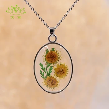 

IVR Dried Flower Necklace Gypsophila Sunflower Resin Handmade Pendant Leather Chain Boho Long Statement Necklaces Summer Jewelry