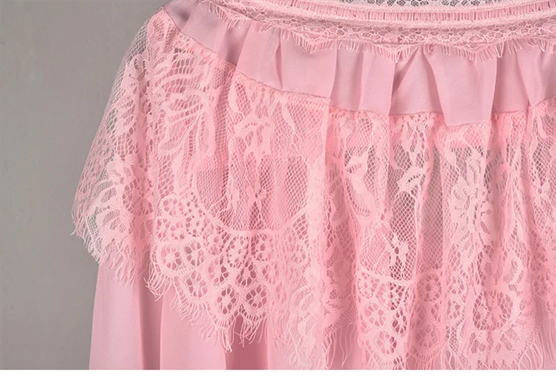 Лето Boho праздник женская шифоновая блузка рубашка Подиум оборки длинный рукав женские милые блузки Топы Одежда