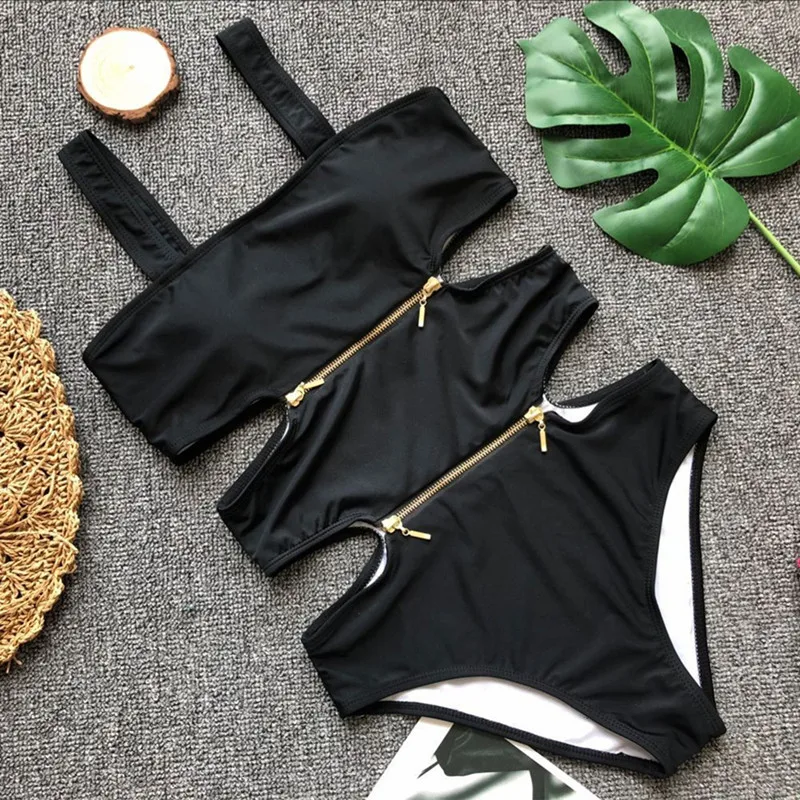 

Funfeliz Female Swimsuit Sexy Bodysuit Black Monokini Women One Piece Bikini 2019 Swimsuit White Swimming Suit fro Women Bathers
