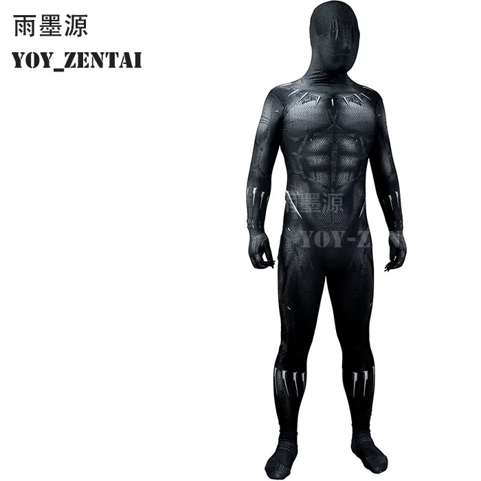 YOY-ZENTAI-4, высокое качество,, Черная пантера, костюм с деталями, Черная пантера, косплей костюм с ожерельем, лапа - Цвет: only suit