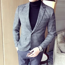 Helisopus корейский Для мужчин костюмы большого размера модная клетчатая Повседневное Slim Fit с длинным рукавом блейзеры с одиночной пуговицей костюм для мальчиков на свадьбу, работа M-5XL
