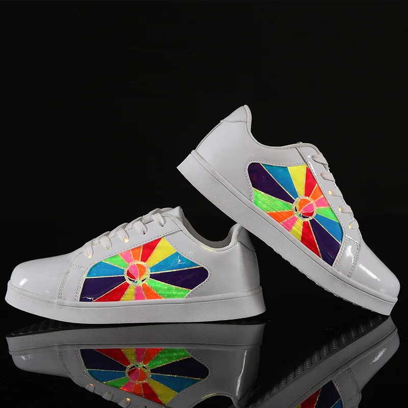 New Cool LED Full screen Flash Shoes On The Side USB Light UP Kid Shoes