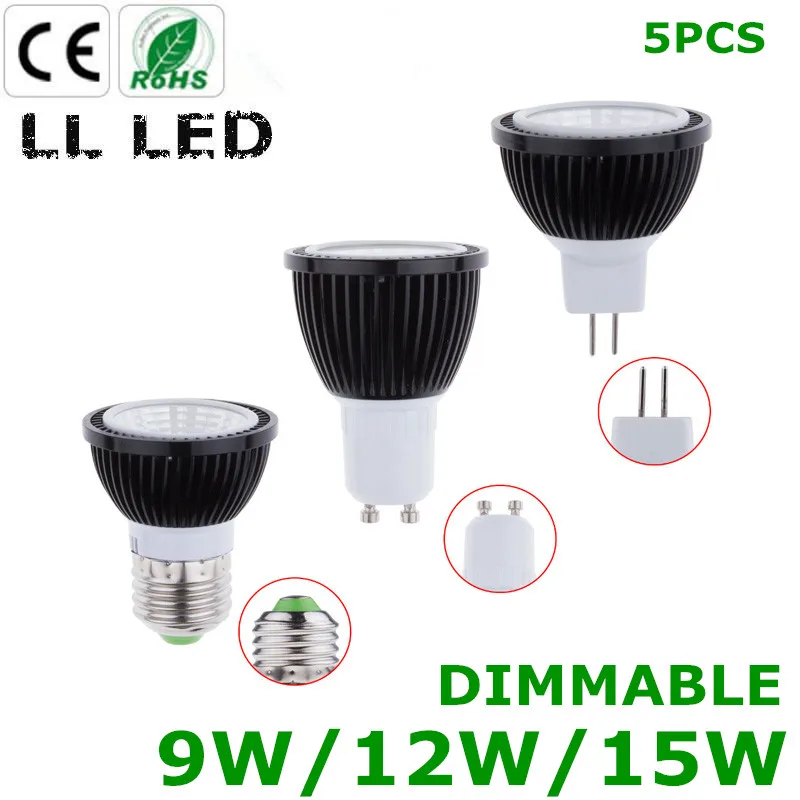 

5PCS LED Bulb E27 GU10 MR16 12V COB LED Spotlight 9W 12W 15W LED Light Dimmable COB Spot light AC 85-265V For Home Lighting