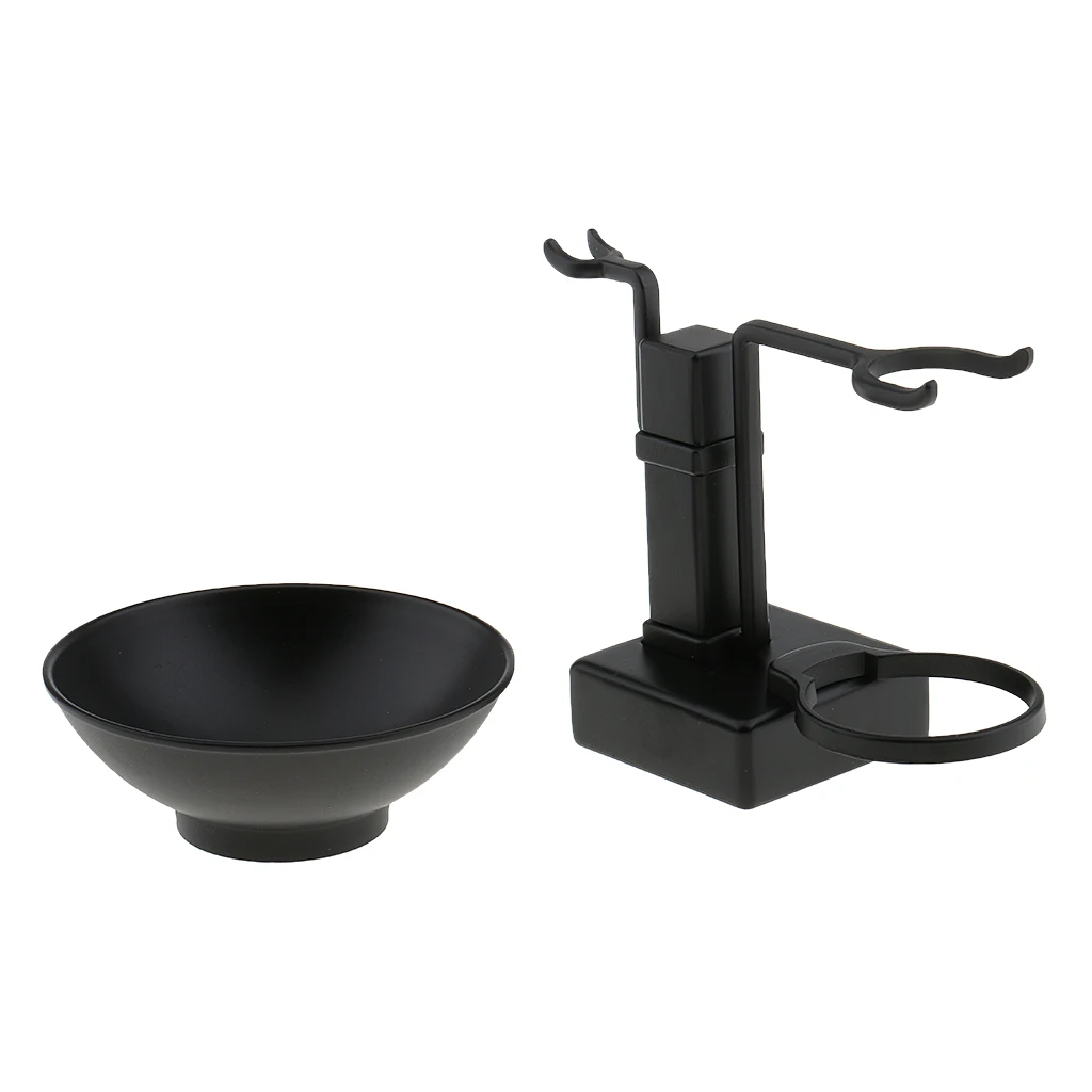 High Quality Bathroom Barber Men Metal Shaving Rack Stand Set - Shave Brush Holder Shelf + Soap Mug Cup Bowl Black