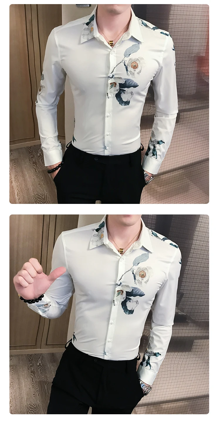 Camisa Masculina уличная одежда с длинным рукавом мужская одежда Camisa Homem черный белый осенний узор в китайском стиле рубашка мужская