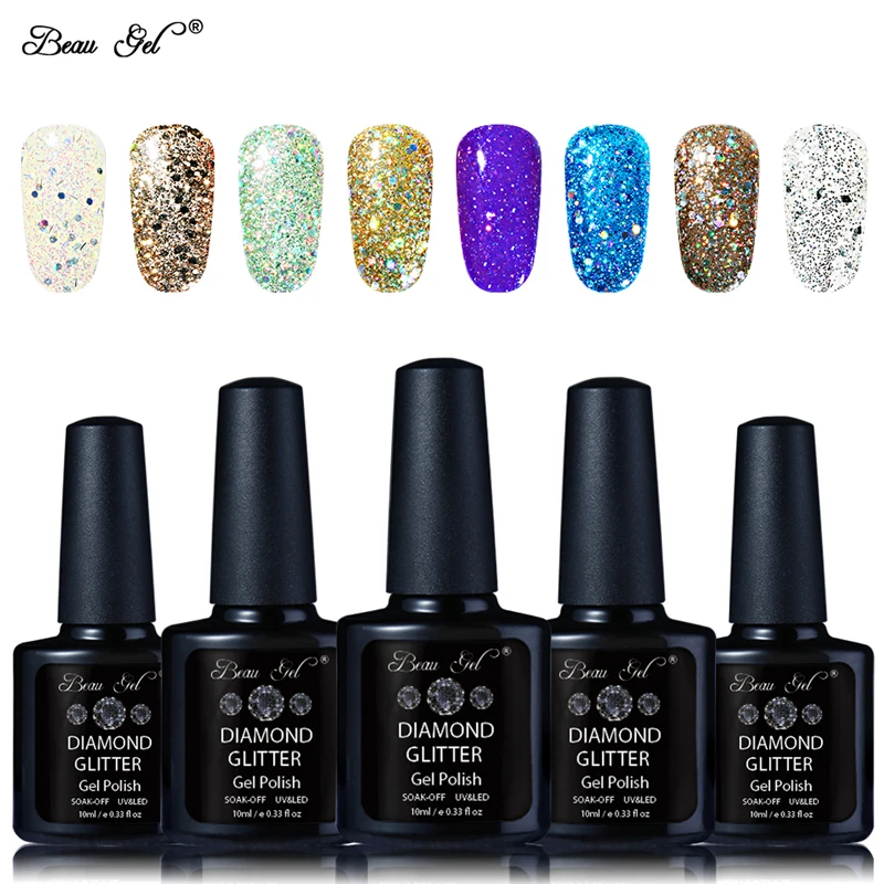 Beau гель 30 Цвета Bling Блеск Гель лак для ногтей Nail Art со стразами и жемчугом замочить