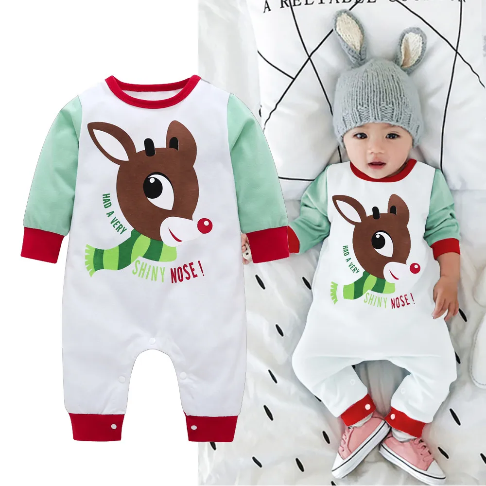 Рождественский комбинезон с оленем для новорожденных мальчиков и девочек; комбинезон; Рождественская одежда; Хлопковые комбинезоны для новорожденных; Детский комбинезон