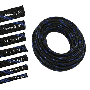 

33ft-10m 4 6 8 10 12 14 16mm black Braid PET Expandable Sleeving High Density Plaited Cable Sleeves Fabric Cable DIY