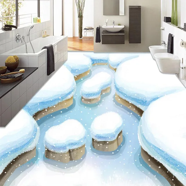 3D Floor Painting Wallpaper Winter Snow Views Waterproof Living Room Kitchen Room 3D Floor 
