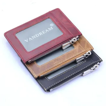 

Wholesale 100% Leather ID Pocket Bank Credit Card Case Thin Zipper Wallet Men Cash Cards Pack Multi-card-bit Pack Bag Purse