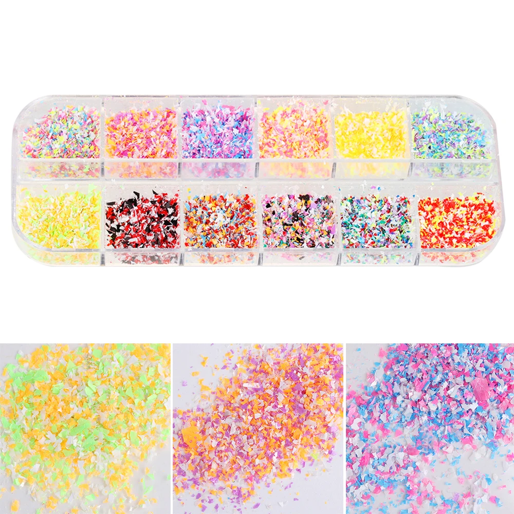 

12 Color/Set 3D Irregular Nail Sequins Mixed Flower Art Glitters Powder For UV Gel DIY Nail Flakes Chrome Pigment Manicure Decor