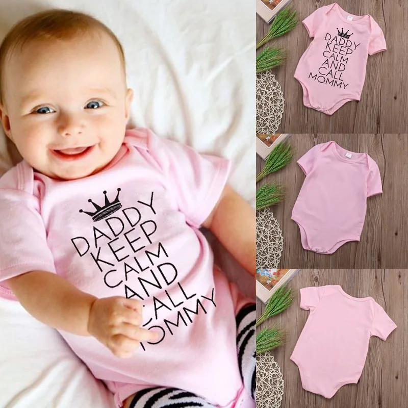 Infant Keep Calm Because I Love You Mom Long Sleeve Romper Onesie Bodysuit Jumpsuit