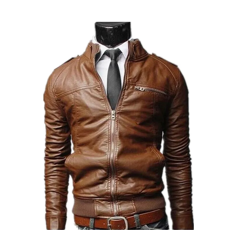 

Slim New arrive brand motorcycle leather jacket men men's leather jackets jaqueta de couro masculina mens leather coats