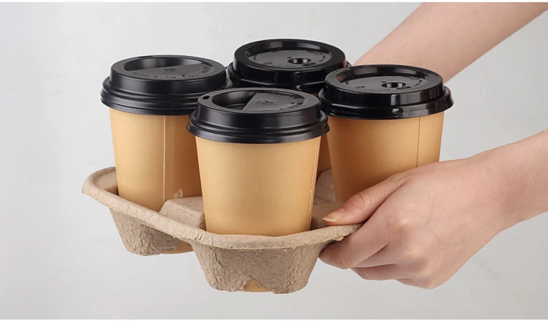 Disposable Saucer Paper Cup Holder Cup Tray Four Grids Take Away Drinks Shelf To-go Box Cafe Packing Tools Holders 20pcs/set