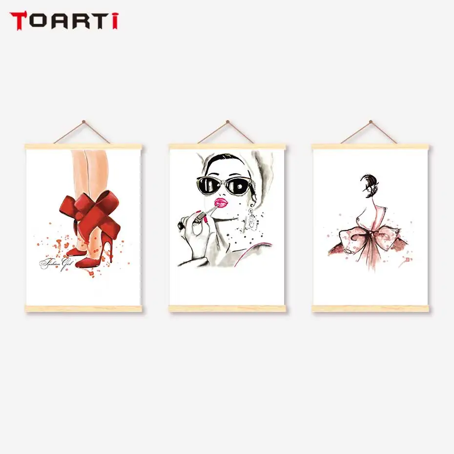 

Sexy Girl Scroll Canvas Painting On The Wall Red Lips Fashion Bag Posters Prints Modern Art For Bedroom Home Decorative Pictures