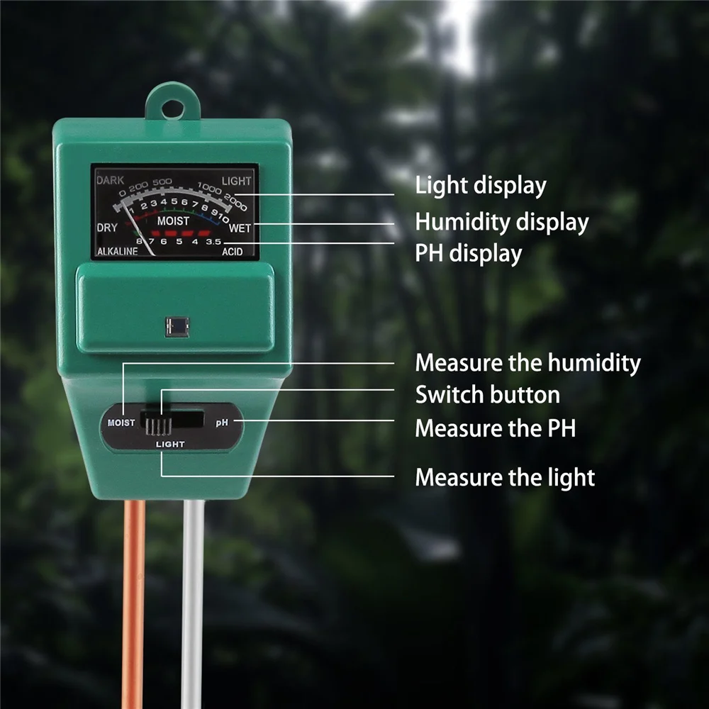 Дома компактный и практичный влажности почвы, легкий и рН тест, 17 см 3-в-1 тестер