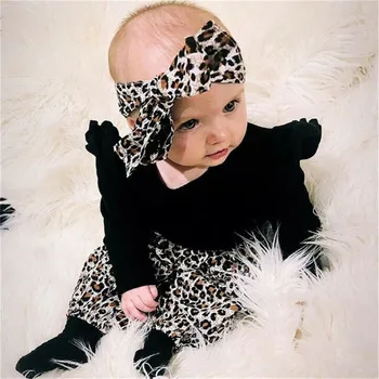 

Newborn Infant Toddler Kid Baby Girl Autumn Long Sleeve Bodysuit Leopard Pants Headband 3Pcs Clothes Set Outfit Costume Clothing