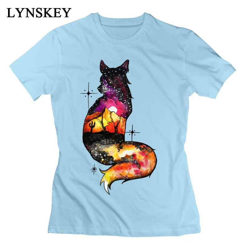 LYNSKEY Cotton Tops Shirt Galaxy Desert Fox for Women Normal T-Shirts Slim Fit Discount Crewneck Short Sleeve Tee Shirt white