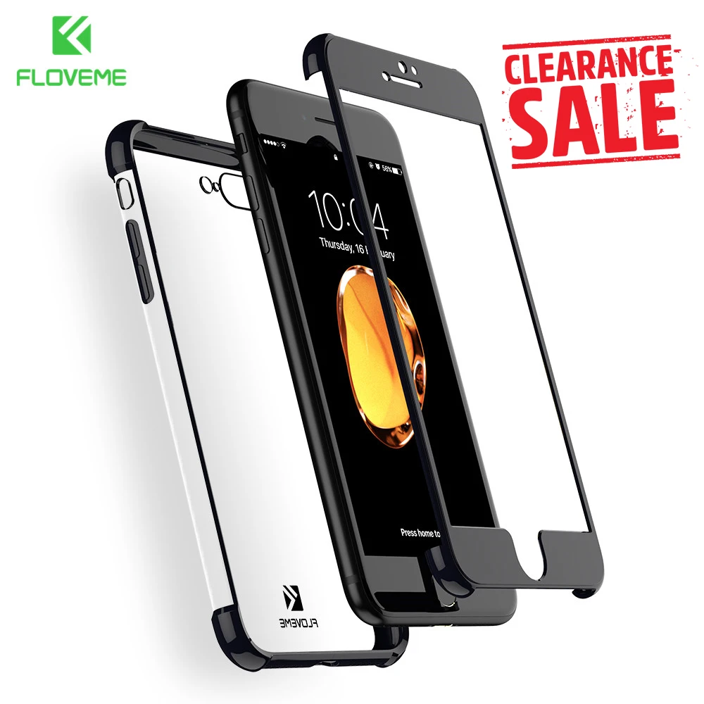 

FLOVEME 360 Full Protection Case For iPhone X 10 Hard PC Front Transparent Soft TPU Back Cover For iPhone 6 6S 7 8 Plus Cases