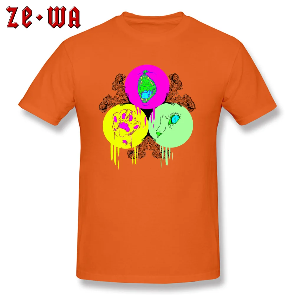 Fitness Tight Holy Trifecta of Cat Crewneck T-Shirt Summer/Autumn T Shirt Short Sleeve for Men On Sale 100% Cotton T Shirt Holy Trifecta of Cat orange