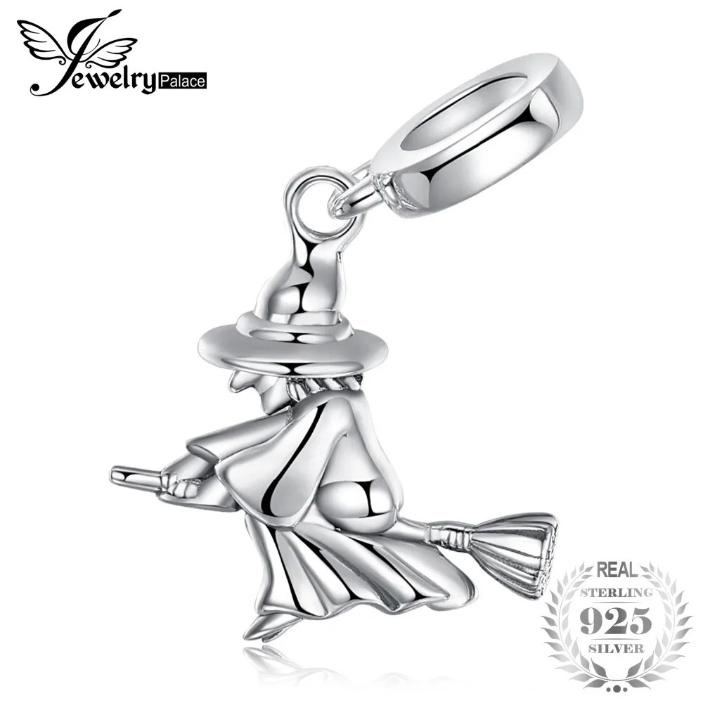 

JewelryPalace 925 Sterling Silver Witch On Broom Bead Charm Fit Bracelets Fashion Women DIY Bead Charm For Bracelets