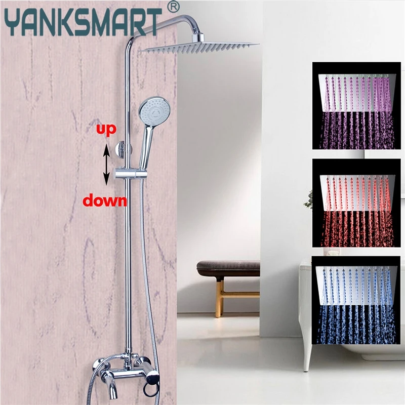 

YANKSMART Luxury Shower Faucet Wall Mounted Polished Chrome Mixer 8" Shower Faucet Set with Shower Hand Spray Shower Set
